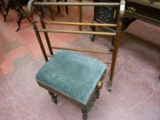A VINTAGE MAHOGANY TOWEL AIRER and a rise and fall piano stool on turned supports and stretchers