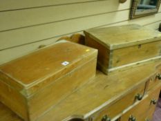 TWO SMALL VINTAGE STRIPPED PINE BOXES