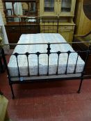 A VICTORIAN STYLE 4ft BRASS & IRON BEDSTEAD with base and mattress