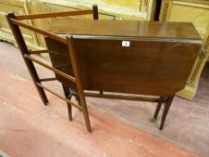 AN EDWARDIAN MAHOGANY SUTHERLAND TABLE, 66 cms high, 69 cms wide and a small folding towel airer