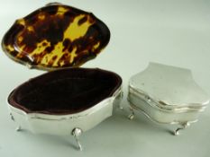 TWO SILVER DRESSING TABLE TRINKET BOXES, Birmingham 1919, 5.8 grms gross, one with tortoiseshell