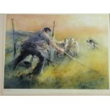 WILLIAM SELWYN limited edition (80/300) print - shepherd with his sheep and sheepdog, signed, 29.5 x