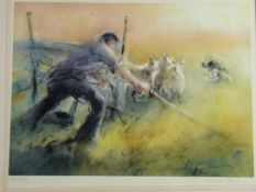 WILLIAM SELWYN limited edition (80/300) print - shepherd with his sheep and sheepdog, signed, 29.5 x