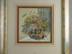 KATHERINE ROLFE mixed media - still life study of fruit and flowers, signed 'K Rolfe' and dated '