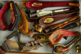 VICTORIAN MEERSCHAUM & AMBER CHEROOT HOLDERS with others, to include carved cased examples, some