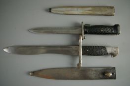 A SPANISH BOLO BAYONET AND ONE OTHER, the bolo with Toledo stamped blade, no. 5024J, the scabbard