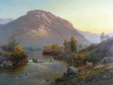 ALFRED DE BREANSKI oil on canvas - titled verso 'River Teith from Loch Katrine', signed, 49 x 75