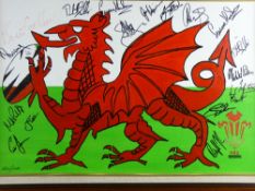 RICHARD JONES acrylic on board - Welsh flag signed by members of the 2007 WRU squad, titled 'The