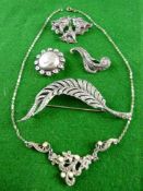 FOUR ITEMS OF MARCASITE JEWELLERY and a Victorian brooch