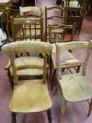 A RUSH SEATED SPINDLEBACK ARMCHAIR, four vintage farmhouse chairs and three others