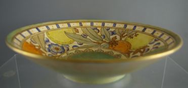 A BURSLEY WARE CHARLOTTE RHEAD DECORATED FRUIT BOWL with tube lined fruit and floral decorated