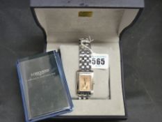 Cased Longines gent's wristwatch with stainless steel strap and champagne dial, in original case