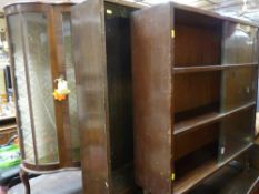 Two vintage glass fronted bookcases and a walnut china display cabinet