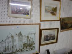 Unsigned watercolour study and four framed prints depicting Conwy Castle and Plas Mawr