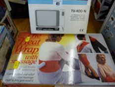 Roadstar 5ins portable TV and a heatwrap with massager E/T