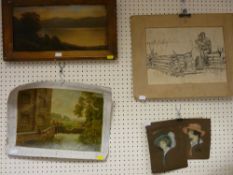 Four various pictures and paintings, various medias and studies