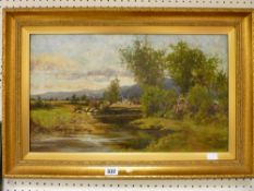 BEN HOYLES gilt framed oil on canvas - riverside scene, signed