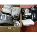 Box of personal CD players and telephones and a small box of routers etc