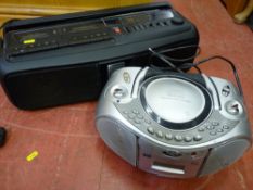 Goodmans compact portable music player and an Hitachi 3D Superwoofer portable radio and cassette