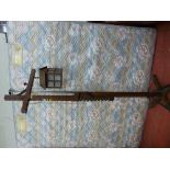 Rustic style oak and wrought iron adjustable standard lamp