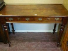 Victorian mahogany two drawer side table on tapering turned supports