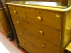 Good Victorian scumbled pine chest of two short over three long drawers with wooden knobs and turned
