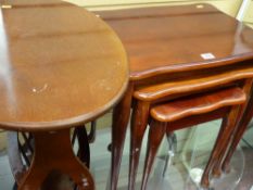 Reproduction set of three occasional tables and an oval top magazine rack table