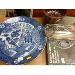 Japanese Imari charger with Willow pattern decoration, boxed hors d'oeuvres set, an EP bread