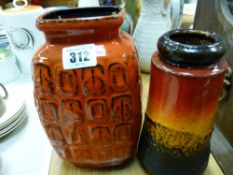 West German glazed pottery vase and another similar