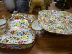 Royal Winton Grimwades pedestal plate and a Hammersley strawberry dish with cream jug and sugar