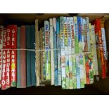 Box containing bundles of children's vintage annuals and other books including 'The Rupert