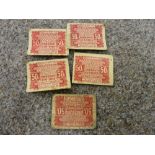 Five fifty cent Forces monetary tabs, dated April 1944