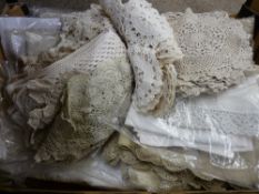 Box of vintage linen and lace