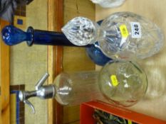 Cut glass decanter and stopper, a glass fishing net float, soda syphon etc