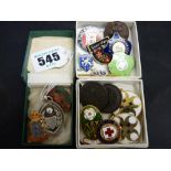 Collection of vintage badges and a silver fob by Thomas Fattorini Ltd in original box, inscribed '