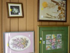 Four various decoupage framed pictures