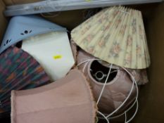 Box of mainly table lampshades, Venetian blind etc