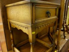 Polished square topped hall table with single drawer