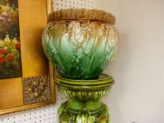 Majolica jardiniere and stand