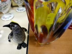 Art glass vase and a penguin paperweight