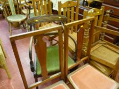 Pair of bedroom chairs, set of four polished dining chairs and an elbow chair