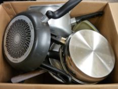 Box of stainless steel and aluminium cookware