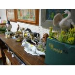Quantity of miscellaneous animal ornaments including Poole sgraffito garden birds, Aynsley etc