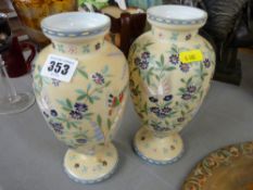 Pair of milk glass vases with floral decoration