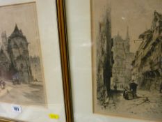 Pair of framed etchings - French street scenes