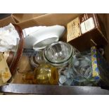 Box of Pyrex and other tableware