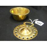 Old horse brass and a 20th Century miniature Chinese brass bowl, 8.5 cms diameter, 4 cms high
