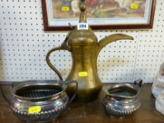 Eastern water jug and an electroplate jug and basin