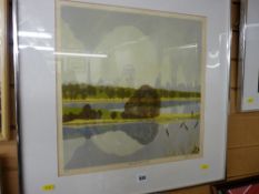 Framed limited edition (5/10) screen print - industrial scene with lake to the foreground, titled '