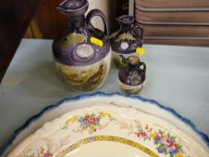 Two Staffs platters and a trio of Montrose Potteries flagons